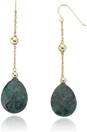 14KY Gold Chain Emerald Colored Pear Shaped Gemstone Drop Earrings