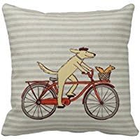 JudyArtOnlineStore Cotton Linen Decorative Throw Pillow Case Cushion Cover Cycling Dog with Squirrel Friend 18 X 18 inches