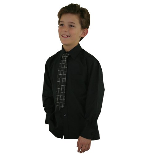 Boys Smart Shirt & Tie Set, Black Shirt with Black & Silver Patterned Tie