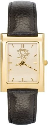New Jersey Devils Womens Gold Elite Leather Strap Rectangular Dress Watch