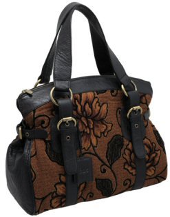 Yoshi Tabitha Hand Woven Tapestry / Leather Zip Top Tote Shoulder Bag YB22TP Black/Coffee