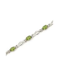 14K White Gold Oval Peridot and Diamond Bracelet