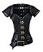 Charmian Women's Spiral Steel Boned Steampunk Retro Brocade and Leather Overbust Corset with Jacket and Belt Black Small