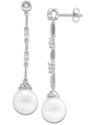 South Sea White Pearl Earrings with Diamonds in 14K White Gold (11-12mm)