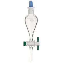 Chemglass CG-1747-01 Glass Squibb Style Separatory Funnel, with 2mm PTFE Stopcock, 30mL Capacity, #13 PTFE Stopper