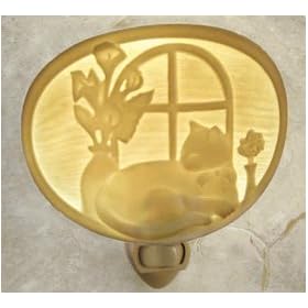 Cat Nap Silhouette Style Porcelain Curved Lithophane Nightlight