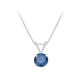 1/5 ct. Blue - I1 Round Brilliant Cut Diamond Solitaire Pendant with Chain in 14K White Gold: Katarina: Jewelry