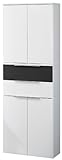 Fackelmann 80929 Hochschrank Kara Bianco, 4 Türen, 2 Schubladen (je 1 x Anthrazit und weiß), 2 Einlegeböden, BxHxT: 61 x 176 x 32 cm