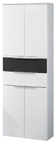 Fackelmann 80929 Hochschrank Kara Bianco, 4 Türen, 2 Schubladen (je 1 x Anthrazit und weiß), 2 Einlegeböden, BxHxT: 61 x 176 x 32 cm