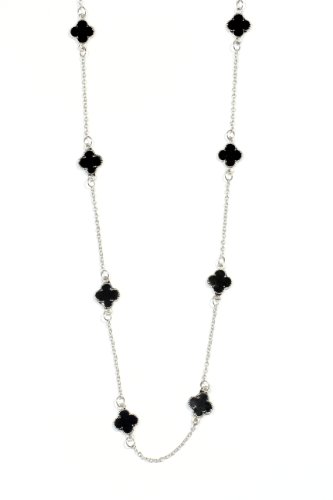 Black Clover Four Leaf Stations Necklace Long Silver Tone Chain NC06 Enamel Club Charm Pendant