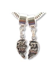 Best Friends Dangle Sterling Silver Charm Bead Set of 2 Fits European Style Bead Bracelets