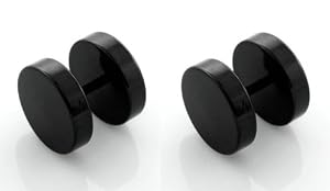 bkwear F66 2 Boucles d'oreille Tricher-Plug d'Acier 316L Noir 8 mm Faux Ecarteur Plug - Convient pour trous l'oreille normale