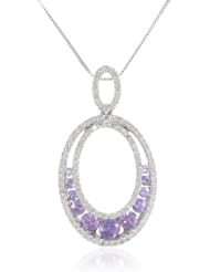 10k White Gold Purple Sapphire and Diamond Oval Pendant Necklace, 18"