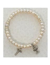 First Holy Communion Childrens Girls Rosary Bracelet Full Wrap Sterling Chalice & Cross Charms.