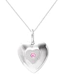 Sterling Silver Pink Sapphire Stamped Heart Pendant