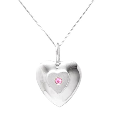 Sterling Silver Pink Sapphire Stamped Heart Pendant