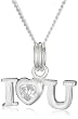Silver Cubic Zirconia I Love You Pendant + Curb Chain 41cm + 5cm Extender