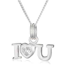 Silver Cubic Zirconia I Love You Pendant + Curb Chain 41cm + 5cm Extender