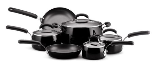 Farberware Porcelain Enamel Nonstick Bulb 10-Piece Cookware Set, Black