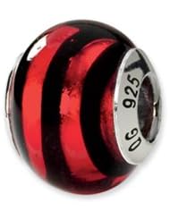 Red and Black Striped, Murano Glass Charm for 3mm Bracelets