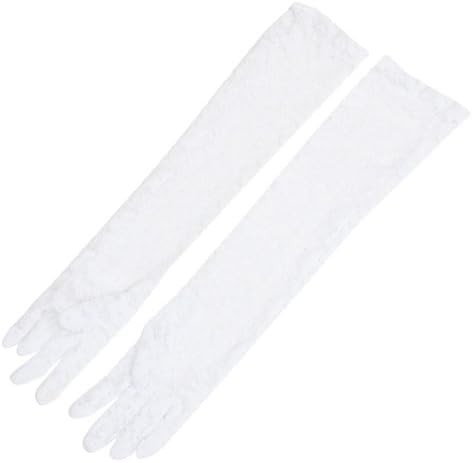 Pair Wedding Fullfinger Arm Warmer Elbow Length Lace Gloves White for Lady