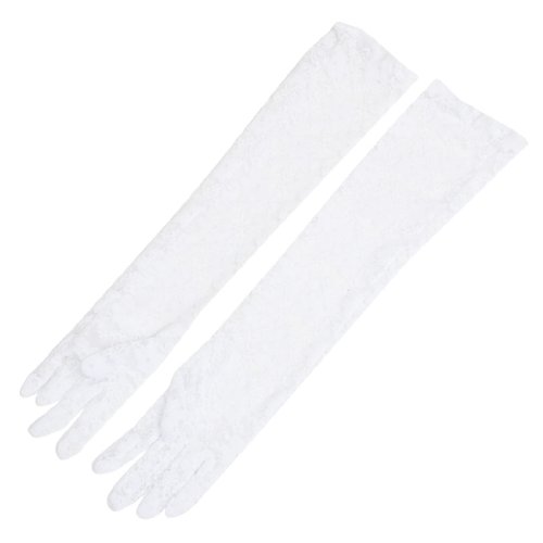 Pair Wedding Fullfinger Arm Warmer Elbow Length Lace Gloves White for Lady