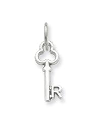 14k White Gold R Key Charm Pendant. Metal Wt- 0.37g