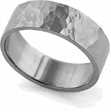 14K White Gold Flat Classic-Fit Wedding Band with Hammered Finish, 6mm Wide
