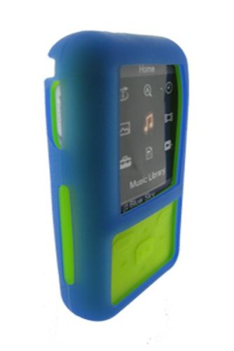 : i-nique Tuff-Luv Twin Skin Combo Silicone Skin Case + Belt Clip For Sony Walkman - SONIC GLOW - Blue/Green (NWZ-S515 / NWZ-S615 series)