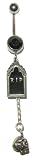 R.I.P. Gravestone - Silver Skull - Black Belly Button Ring