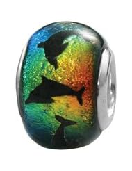 Sterling Silver Dichroic Dolphins Zable Bead Charm BZ1300