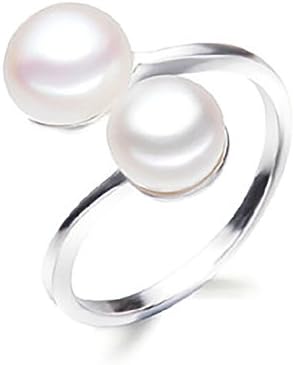 LiChun 925 Sterling Silver Adjustable Open Ring Freshwater Cultured Pearl Rings