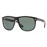 Ray-Ban RB4147P Flatop Boyfriend Polarized Sunglasses,Black Frame/Crystal Green Lens,60 mm