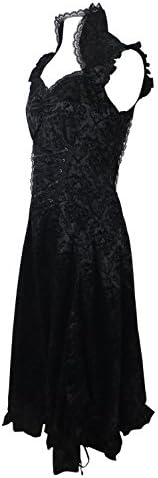 Victorian Gothic Wedding Skull Rose Tattoo Art Flocked Black Corseted Dress (14 (L))