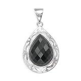 .925 Silver & Onyx Faceted Teardrop Pendant