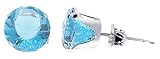 Sterling Silver 8 MM Round Aquamarine Cubic Zirconia Stud Post Friction Back Earrings