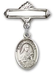 Sterling Silver Baby Badge with St. Theresa Charm and Polished Badge Pin
