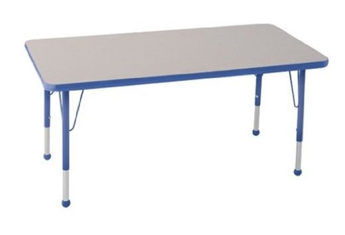 Early Childhood Resource ELR-14110-GBL-SB 30 in. x 48 in. Gray Rectangular Adjustable Activity Table with Blue Edge and Blue Standard Leg Ball Glides