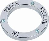 Believe in Peace,18" Necklace and Pendant Set Circle Pendant -Silver Tone Metal Cz Silk Like Cord