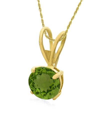 Gold Overlay Sterling Silver 8mm Round Peridot Pendant w/ Light Rope Chain, 18