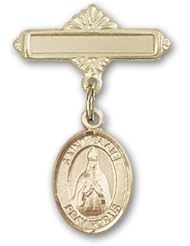 Gold Filled Baby Badge with St. Blaise Charm and Polished Badge Pin, Catholic Saint Blaise Patron Saint of Throat Ailments, Veterinarians, Wild Animals, Sore Throat