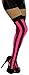 ToBeInStyle Women's Wide Vertical Striped Thigh Hi Stockings - One Size - Black W/Hot Pink Wide Stripes