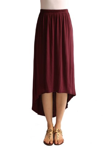 Azules Women'S Rayon Span High Low Skirt - Burgundy XS