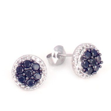 14K Black & White Diamond Cluster Earrings