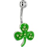 Jeweled SHAMROCK GREEN CLOVER Belly Ring