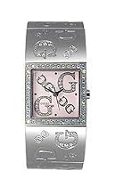 GUESS Women's Swarovksi Crystals Silvertone Etched-Bangle Watch