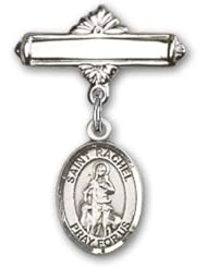 Sterling Silver Baby Badge with St. Rachel Charm and Polished Badge Pin
