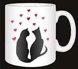 Review Advanta  / CAT SILHOUETTE+RED HEARTS GIFT Coffee Mug