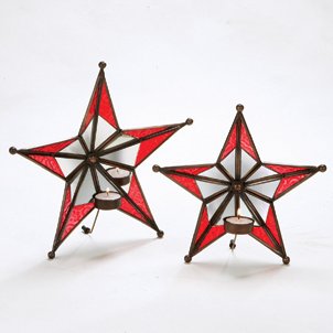Mirrored Star Tealight Holder - Christmas Red (Battery Operated Flickering Tealight Included) SET OF TWO!