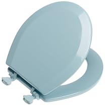 Mayfair Designer Series Wood Toilet Seat with Easy-Clean Hinges, Round, Sky Blue #44EC 034